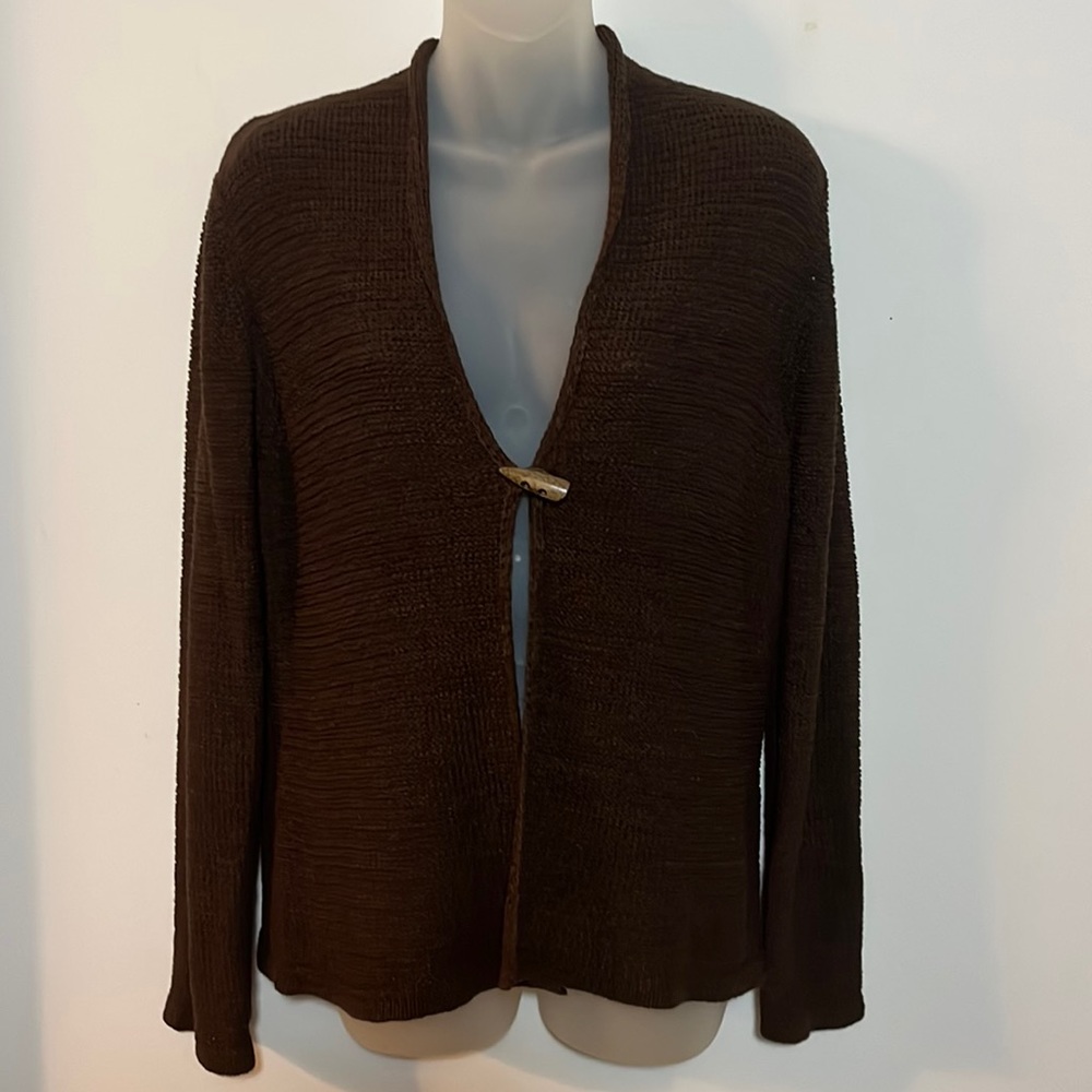 C'est City Chocolate Brown One Button Open Front Lightweight Cardigan Size L
